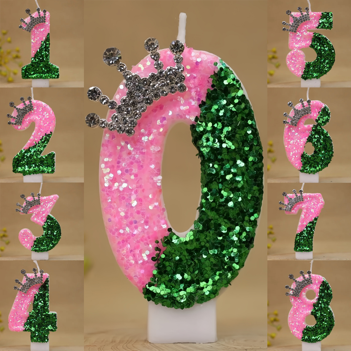 Candle Supplies Free Shipping - Sparkling Light Green Princess Crown Birthday