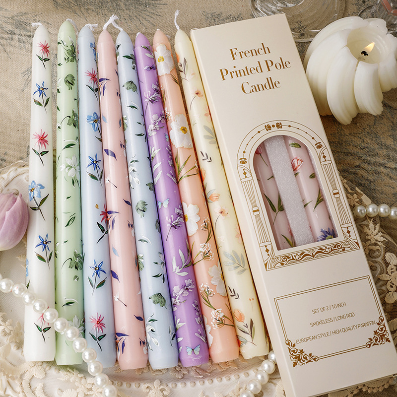 2PCS Long Candles Floral Print - Candle Supplies Bulk 评论和价格