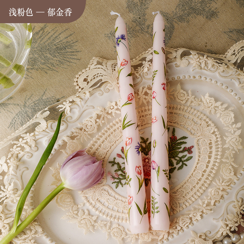 2PCS Long Candles Floral Print - Candle Supplies Bulk 评论和价格