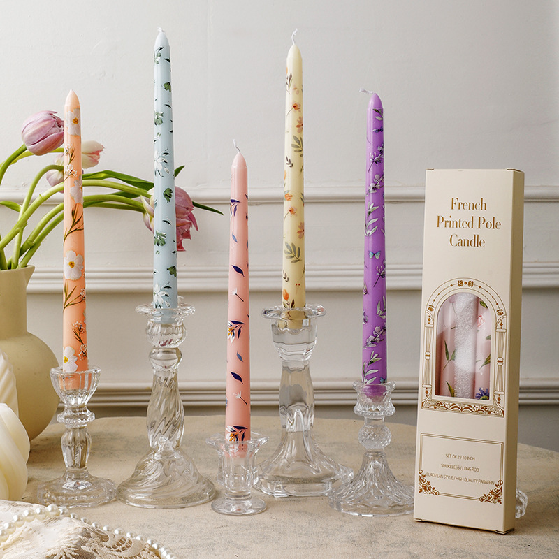 2PCS Long Candles Floral Print - Candle Supplies Bulk 评论和价格